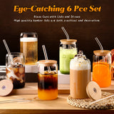 DWTS DANWEITESI Glass Cups with Lids and Straws 4 pcs,16oz Drinking Glasses Set for Coffee Bar Accessories,Iced Coffee Cups with Lids,Matcha Cup Glass Tumbler Reusable for Gifts