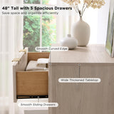 T4TREAM Fluted 7 Drawers Dresser, 54" Wide Modern Chest of Drawers with Faux Marble Top, Curved Profile Design, Dresser TV Stand, Wood Drawer Organizer for Bedroom, Living Room, Hallway, Natural Oak