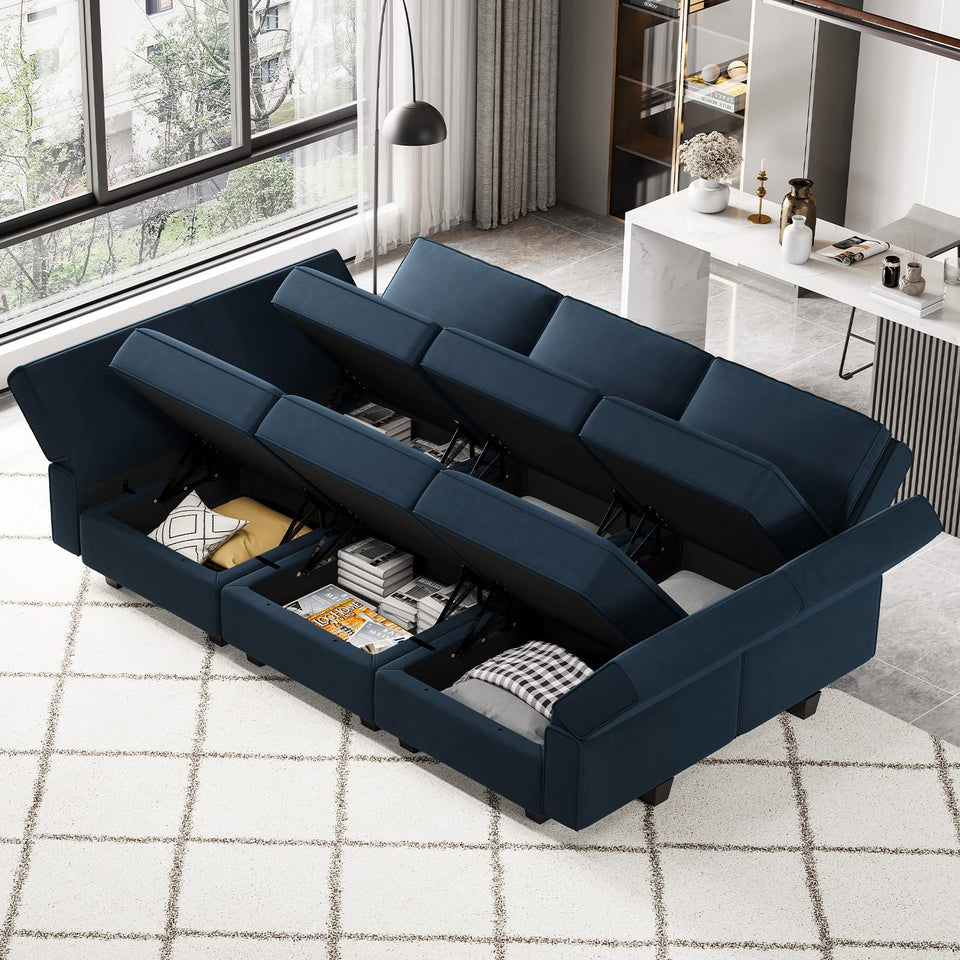 Belffin Modular Sectional Sofa with Ottomans Velvet Reversible Sleeper Chaise Bed Storage Seat Black