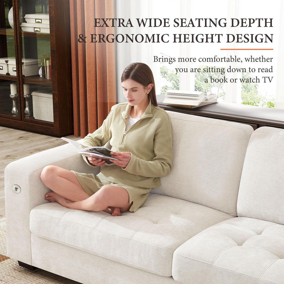 Ihanherry 146" U-Shaped Modern Sofa Modular Sectional Cloud Couch with 2 Ottoman, 6-Seat Chenille Deep Seat Sofa with 6 Pillows for Living Room, Bedroom and Apartment, Grey