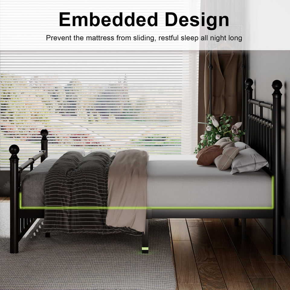 Feonase King Size Metal Platform Bed Frame with Victorian Classic Iron-Art Headboard & Footboard, Steel Slats Support, 12" Under Bed Storage, No Box Spring Needed, Easy Assembly, Noise-Free, Black