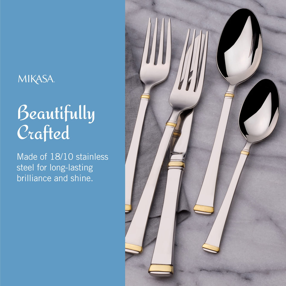 Mikasa Bravo 65-Piece Flatware Set for 12, 18/10 Stainless Steel Silverware with Full Service, Includes Forks, Knives, Spoons, and Serving Utensils