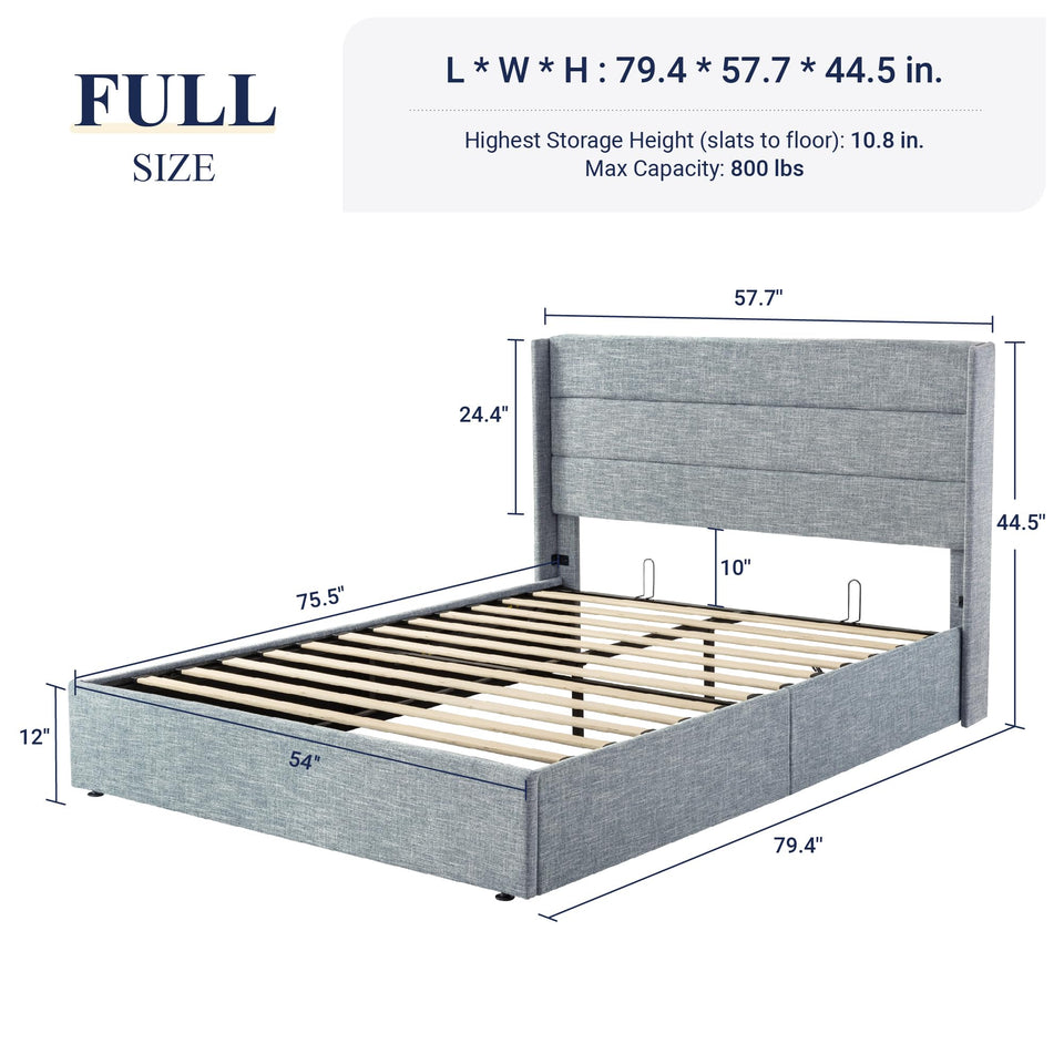 Allewie King Size Lift Up Storage Bed, Modern Wingback Headboard, Hydraulic Support, No Box Spring Needed, Light Beige