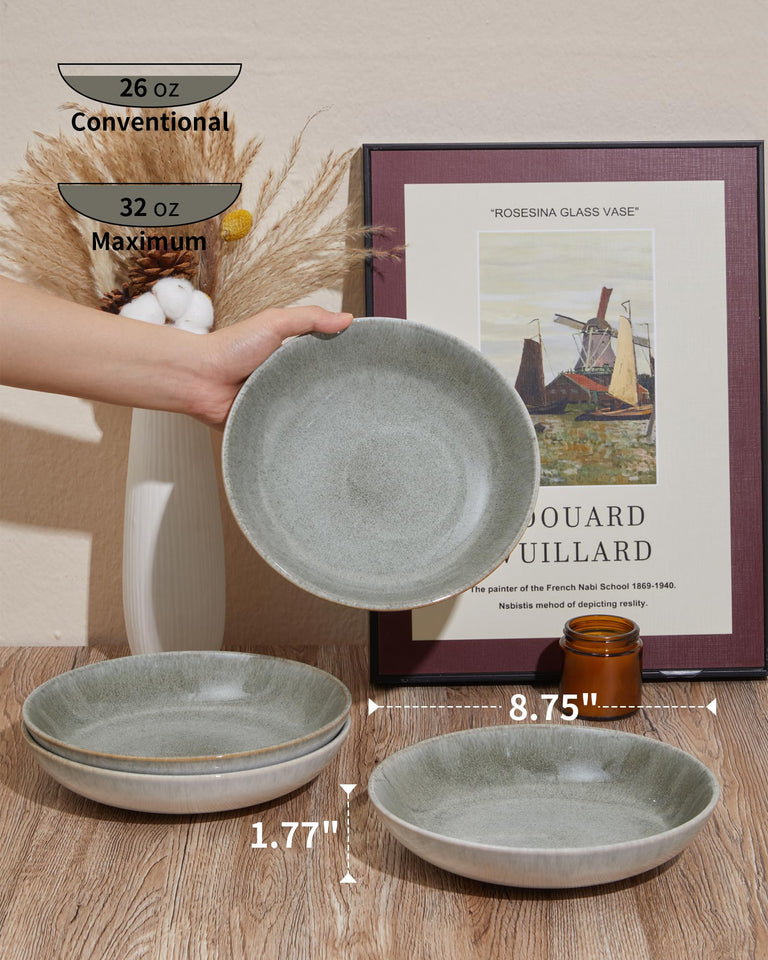 Pokini 24 Piece Dinnerware Sets for 8, Modern Stoneware Plates and Bowls Setst, Perfect for Family Gatherings & Holiday Celebrations, Easy Cleaning Dishes Set, Stack Compactly Dishware, Brown Green