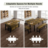 Feonase 5-Piece Dining Table Set for 4-8 People, 63" Large Extendable Kitchen Table Set with 2 Benches and 2 Square Stools, Dining Room Table with MDF Wood Board, Easy Assembly, Black