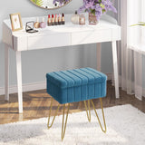 Greenstell Vanity Stool Chair Faux Fur with Storage, 15.7"L x 11.8"W x 19.4"H Soft Ottoman 4 Metal Legs with Anti-Slip Feet, Furry Padded Seat, Modern Multifunctional Chairs for Makeup, Bedroom Pink