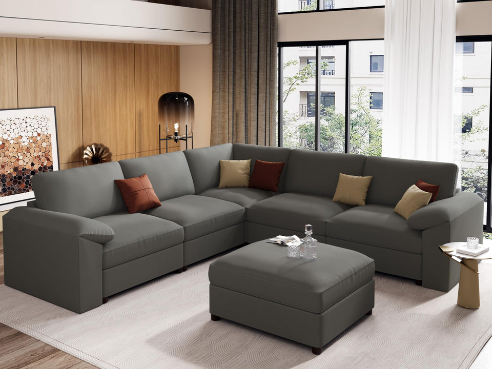 EASE MOOSE Leather Sectional Couch, Oversized Modular Sectional Sofas, Wide Deep Seat Modular Couch, Scratch Resistant Faux Leather Material, L Shaped Sofa for Big Spaces,Beige