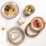 LeRatio Ceramic Dinnerware Sets for 6,Plates and Bowls Sets,Handmade Reactive Glaze Dishes Set,Chip Resistant and Scratch Resistant | Oven&Dishwasher & Microwave Safe-Blue(18PCS)