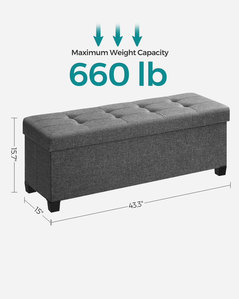 SONGMICS Storage Ottoman Bench, Foldable Foot Rest with Legs, 15 x 43 x 15.7 Inches, End of Bed Bench, Storage Chest, Load up to 660 lb, for Living Room, Bedroom, Entryway, Ink Black ULSF018B01
