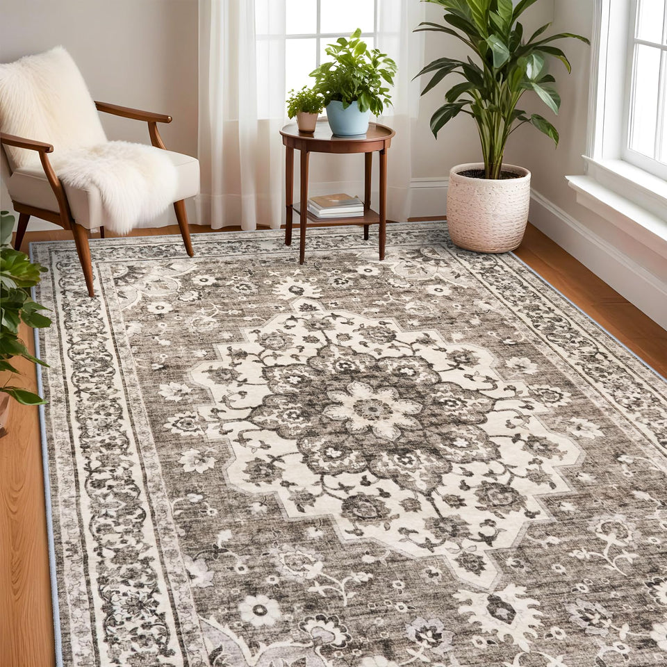 TOPRUUG Washable Oriental Area Rug - 12x15 Rugs for Living Room Soft Carpet for Bedroom Waterproof Floral Distressed Indoor Stain Resistant Non-Shedding Floor Carpets (Green, 12x15)