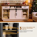 59'' Fireplace TV Stand with 3D Flame Electric Fireplace Heater, 34'' Tall Farmhouse TV Stand for 65 Inch TV, Entertainment Center TV Console with 2 Drawers, Sliding Barn Door for Living Room - White