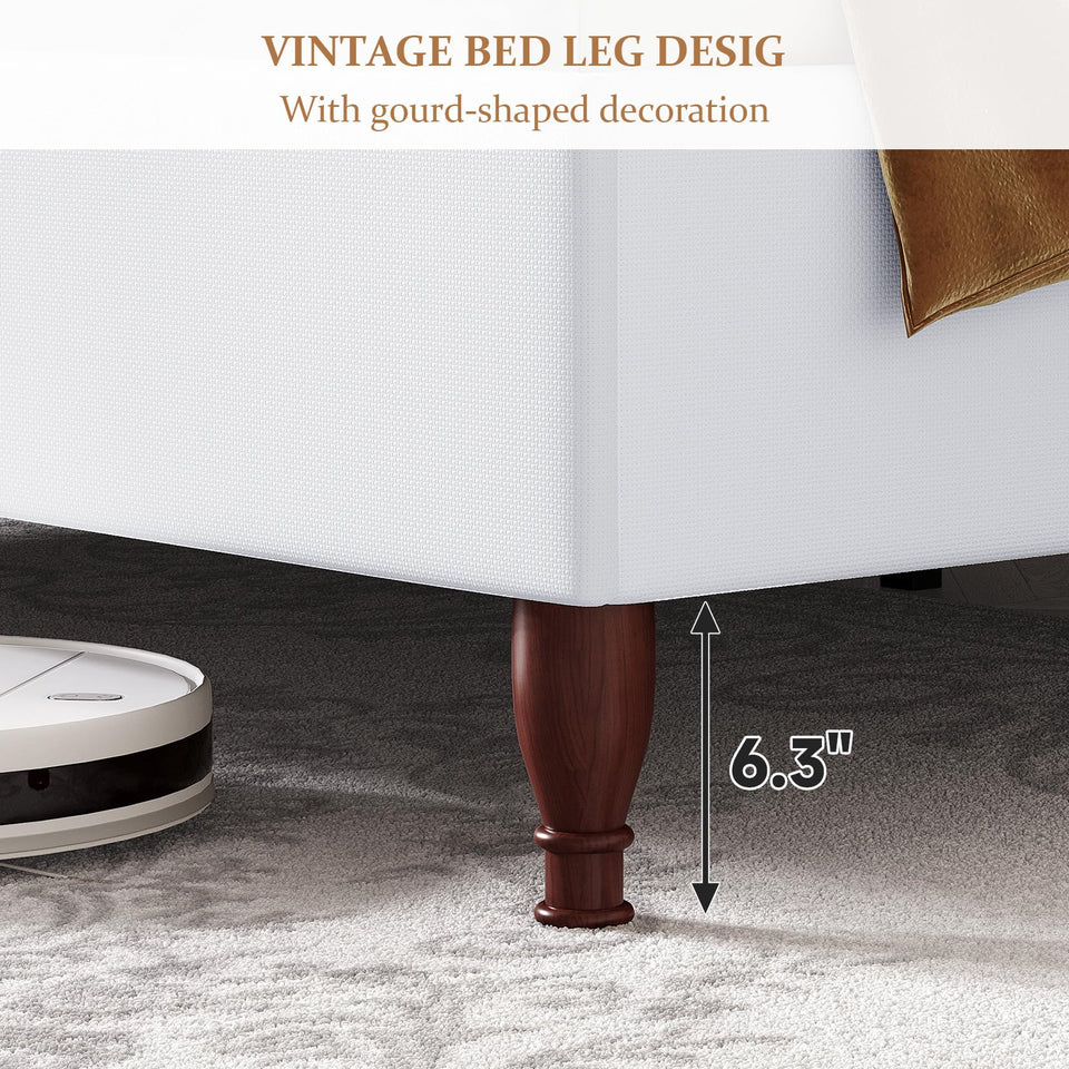 koorlian King Size Bed Frame Upholstered Platform Bed with 51" Tall Headboard Wingback, Soft Fabric, Retro Simple Style Platform Bed No Box Spring Needed, Easy Assembly, Beige