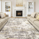 Area Rugs for Living Room: 12x15 Abstract Washable Rug Modern Neutral Large Soft Stain Resistant Non-Slip Backing Machine Table for Bedroom Dining Room Indoor Home Office Carpet - Gold Brown