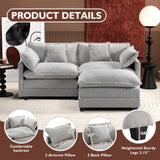 Ihanherry 146" U-Shaped Modern Sofa Modular Sectional Cloud Couch with 2 Ottoman, 6-Seat Chenille Deep Seat Sofa with 6 Pillows for Living Room, Bedroom and Apartment, Grey