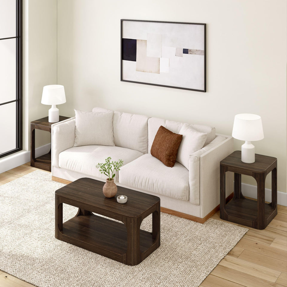 Plank+Beam Forma Coffee Table, 54 Inch Modern Coffee Table with Shelf, Contemporary Center Table with Storage Space, Rectangle Tea Table with Storage, Pecan