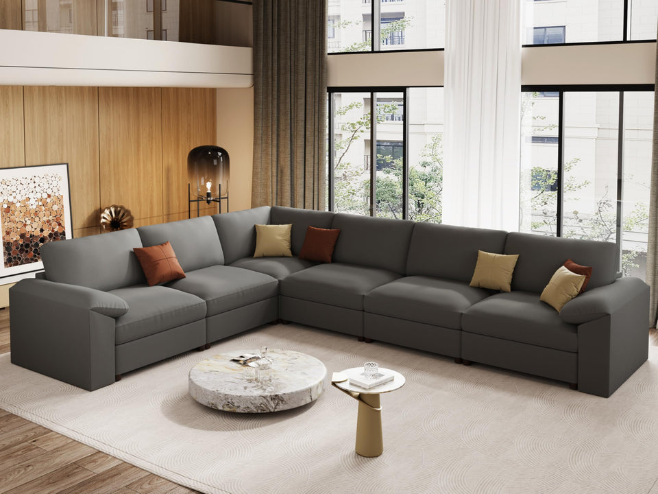 EASE MOOSE Leather Sectional Couch, Oversized Modular Sectional Sofas, Wide Deep Seat Modular Couch, Scratch Resistant Faux Leather Material, L Shaped Sofa for Big Spaces,Beige