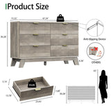 Fluted Dresser for Bedroom with 9 Drawers, 57" Wide Modern Chest of Drawers with Metal Handle, Wooden Dresser TV Stand, Wood Closet Clothes Storage Organizer for Living Room, Hallway, Natural Oak