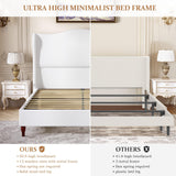koorlian King Size Bed Frame Upholstered Platform Bed with 51" Tall Headboard Wingback, Soft Fabric, Retro Simple Style Platform Bed No Box Spring Needed, Easy Assembly, Beige