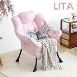 LITA Lazy Chair with Ottoman, Modern Accent Leisure Upholstered Lazy Sofa Armchair, Contemporary Lounge Reading Chair with Armrests and a Side Pocket for Living Room, Bedroom & Small Space, Dark Grey