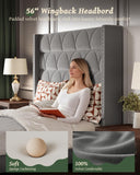 OHOHOLIVE King Size Bed Frame with 56" Headboard - 1000LBS Capacity Support, Velvet Upholstered Wingback Platform Bed Frame, Noise Free, Sturdy Wooden Slat Support