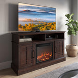 BELLEZE Traditional 58" Rustic TV Stand with 23" Electric Fireplace Heater with Sound, Media Entertainment Center Console Table for TV up to 65" with Open Storage Shelves and Cabinets - Espresso