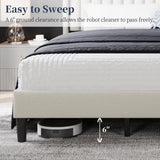 Yaheetech King Bed Frame Upholstered Platform Bed with Fabric Headboard, Wing Edge Design/Non-Slip and Noise-Free/Wooden Slats Support/No Box Spring Needed/Easy Assembly, Ivory King Bed