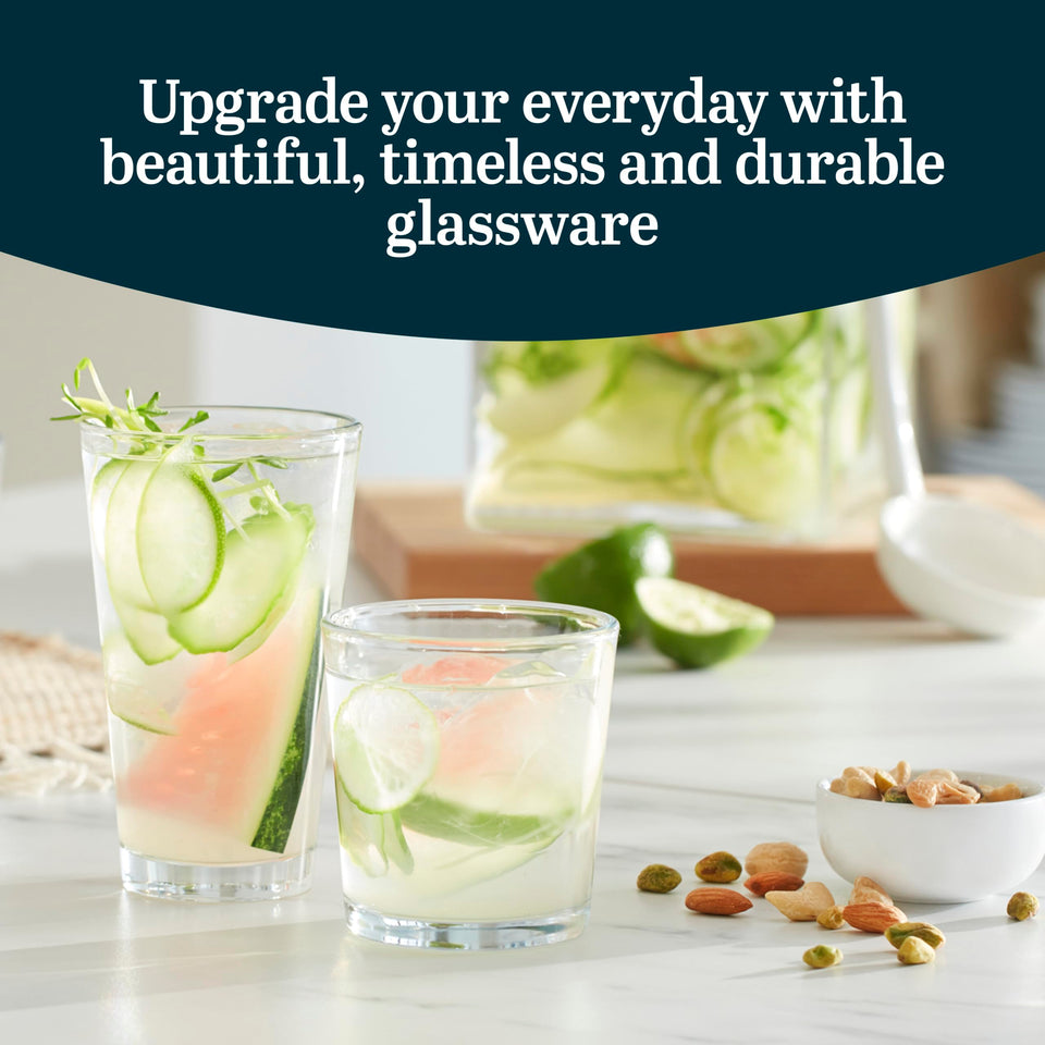 Libbey Ascent Tumbler and Rocks Drinking Glasses Set of 16, Glass Drinking Glasses with Curvature, Versatile Glassware Set for Parties and More