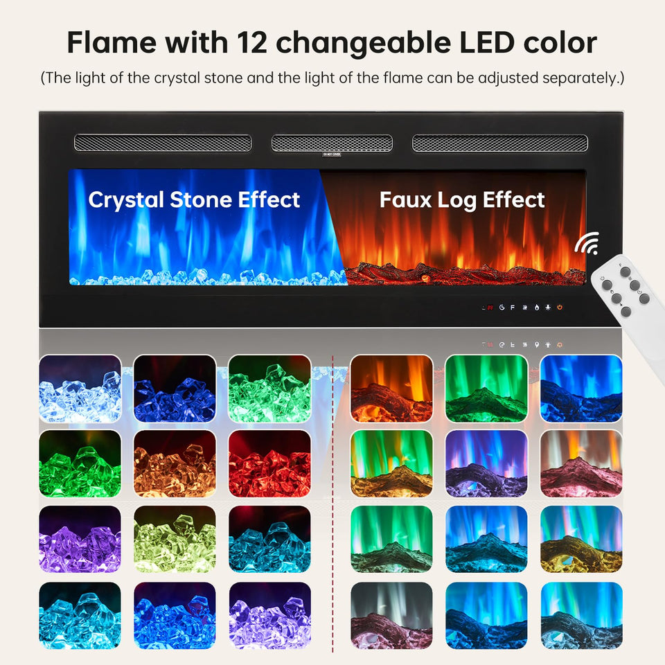 oneinmil 80" Fireplace TV Stand, 50 Inch Electric Fireplace & Modern Entertainment Center, TV Console with Adjustable Shelf & Glass Door for TVs Up to 90", Fire Place TV Stands for Living Room, Black