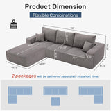 Sectional Cloud Boneless Sofa Couches for Living Room-113'' Beige 3 Seater U-Shaped Modern Lounge Couch-No Assembly Modular Corduroy Convertible Sponge Sleeper Sofas with Chaise for Home House