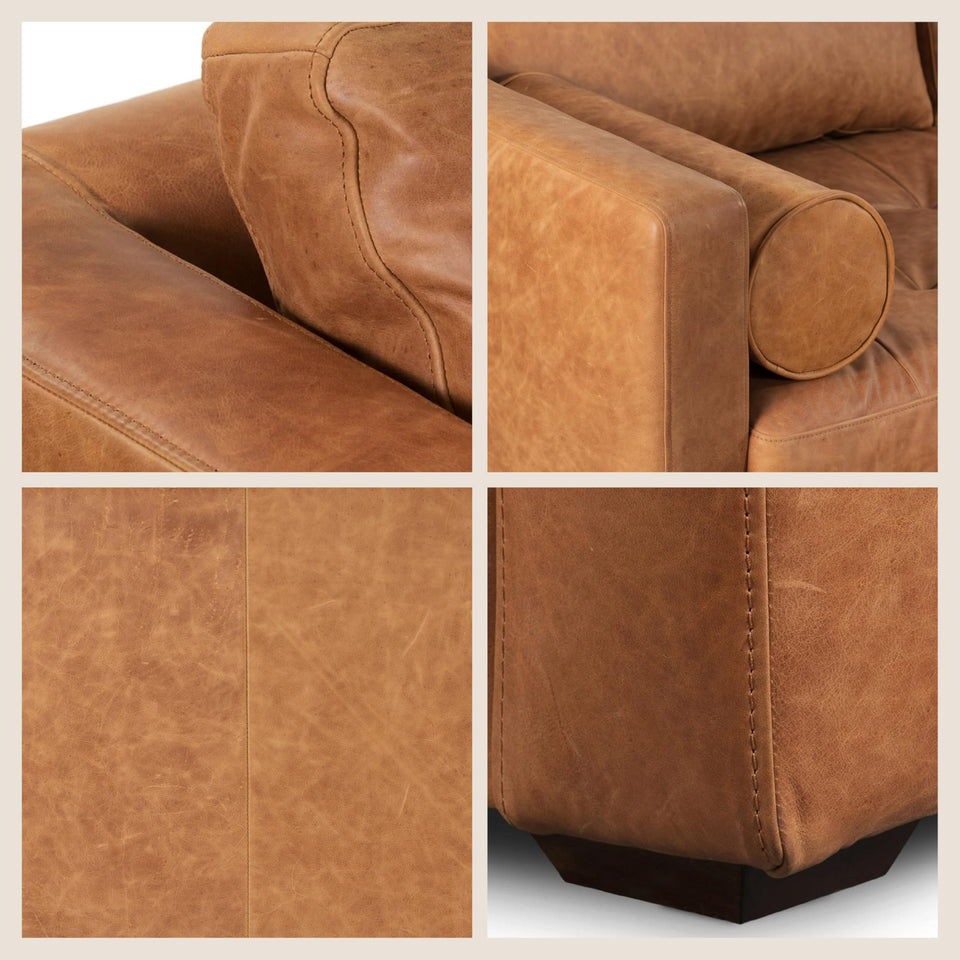 POLY & BARK Napa 72" Apartment Sofa – Italian-Tanned Full-Grain Pure-Aniline or Semi-Aniline Leather, Feather-Down Cushioning, Kiln-Dried Solid Wood Frame, Walnut Legs - Cognac Tan