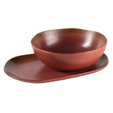 Bloomhouse Santorini Mist Double Bowl Terracotta Reactive Glaze Plates and Bowls Dinnerware Set - Amber, Service for Four (16pcs)