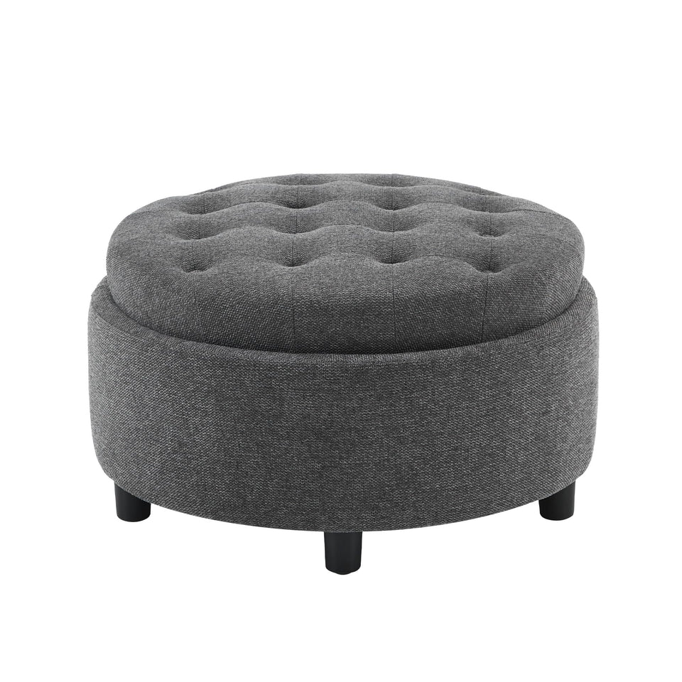 COLAMY Fabric Round Storage Ottoman with Reversible Tray Lid – Multi-Functional Footrest, Hidden Storage, Sturdy & Stylish Small Coffee Table for Living Room, Bedroom, or Entryway(Beige)