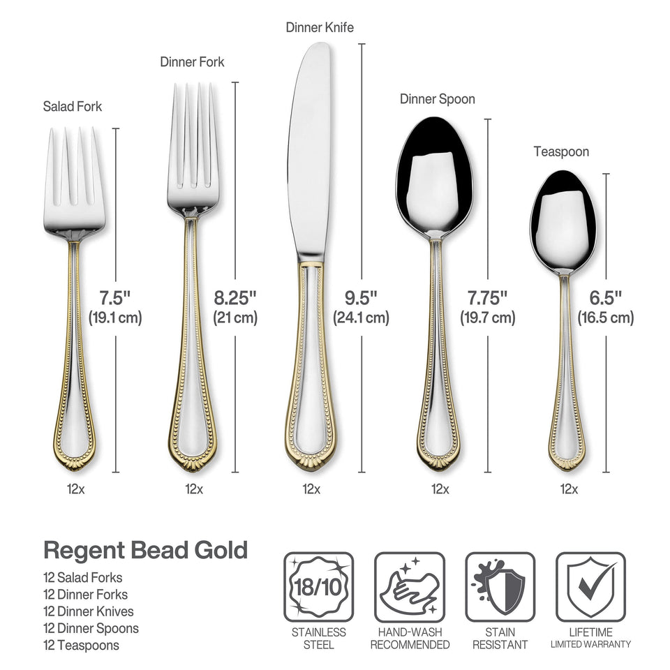 Mikasa Regent Bead 65-Piece Flatware Set for 12, 18/10 Stainless Steel Silverware with Full Service and Serving Utensils, Classic Beaded Edge Design