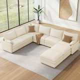 Vesgantti 142" U Shaped Sectional Couch, Comfy Cloud Modular Sectional Sofa with 2 Ottoman Deep Seat Chenille Modern Cloud Sofa, Modular Sofas for Living Room, Bedroom and Apartment, Beige