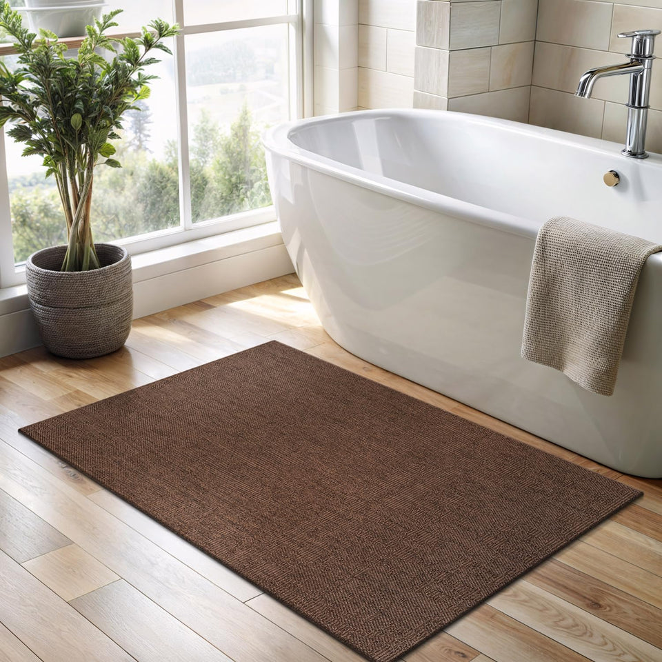 CAMILSON Easy Jute Rug 10x14, Indoor Outdoor Natural Color Fiber Area Rugs for Living Room Patio and Kitchen Rug Herringbone Woven Design Easy-Cleaning Washable Outside Carpet Alfombras 10 x 14