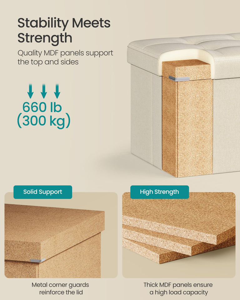 SONGMICS MAZIE Collection - 43 Inches Folding Storage Ottoman Bench, Ottoman Foot Rest, End of Bed Bench, Storage Chest, Load 660 lb, for Living Room, Bedroom, Entryway, Dark Gray ULSF77K