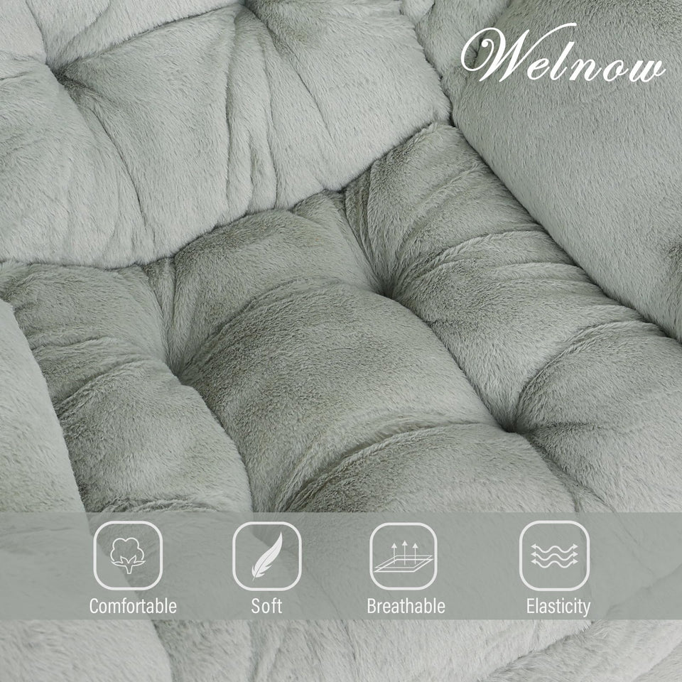 Welnow Lazy Chair with Ottoman, Modern Lounge Accent Chair with Armrests and a Side Pocket, Leisure Sofa Armchair, Reading Armchair with Footrest for Small Space, Dark Grey