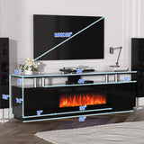 KOKEBREN 70'' Fireplace TV Stand, Entertainment Center with 36'' Firplace, 2 Tier TV Console Cabinet with Storage Cabinet, Electric Fireplace Heater with LED Light and 12 Flame Colors, Black