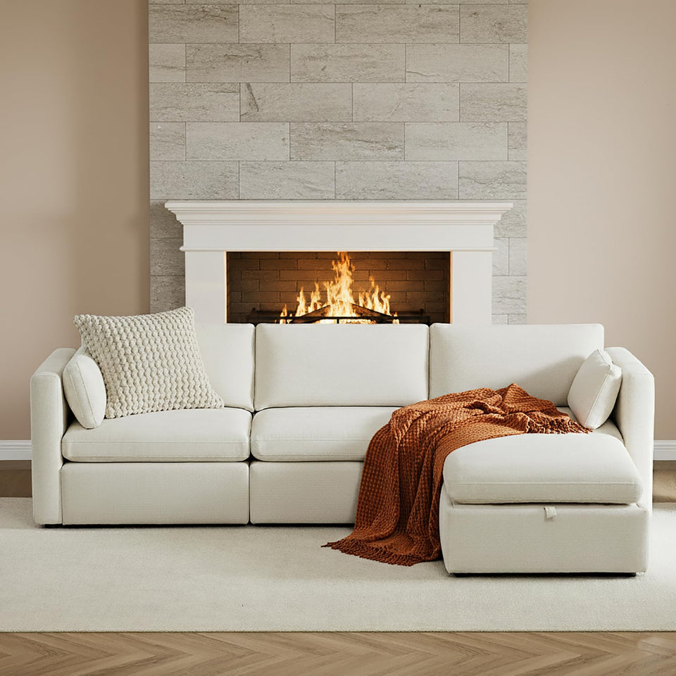 CHITA Oversized Modular Sectional Sofa, FSC Certified L Shaped Sectional Couches for Living Room, 112 inch Width,4 Seat Modular Sofa with Storage Ottoman, Linen