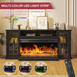 oneinmil 36 Inch 3-Sided Glass Fireplace TV Stand for TVs up to 80", Rustic Media Entertainment Center Console Table with Glass Door Closed Storage, Set of TV Table, White