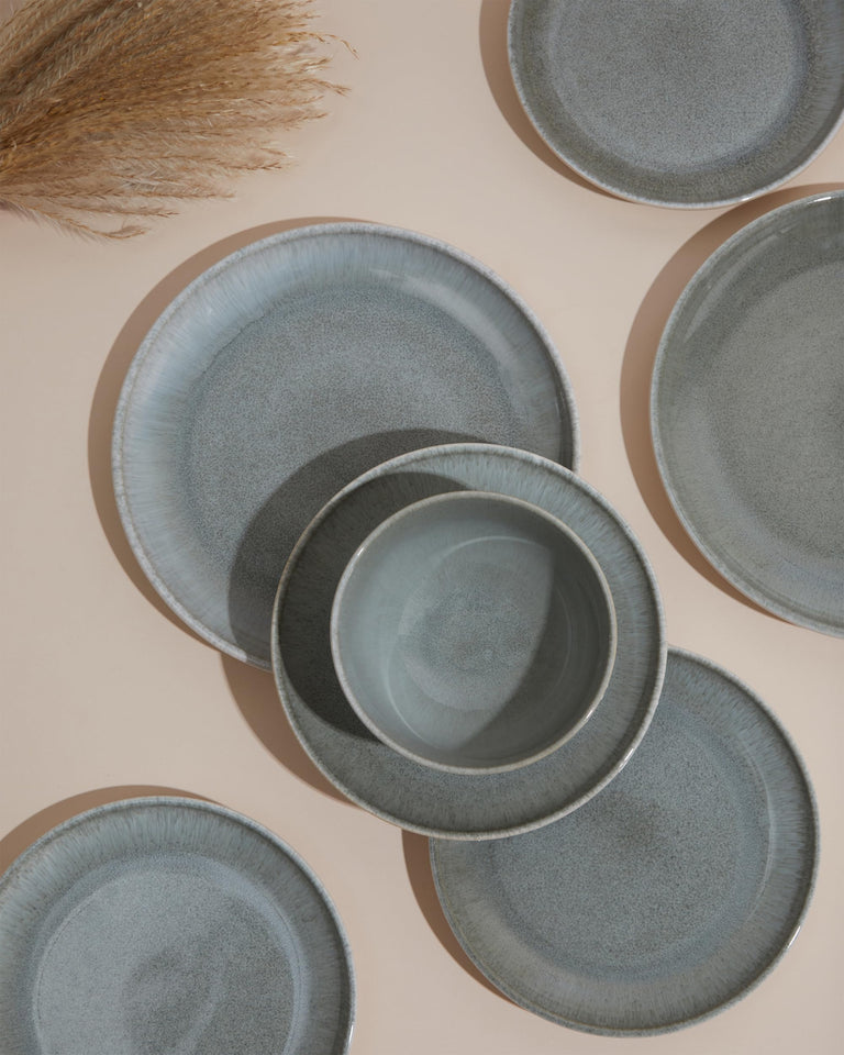 Pokini 24 Piece Dinnerware Sets for 8, Modern Stoneware Plates and Bowls Setst, Perfect for Family Gatherings & Holiday Celebrations, Easy Cleaning Dishes Set, Stack Compactly Dishware, Brown Green