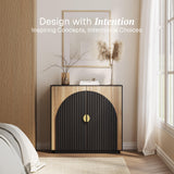 BELLEZE 65 Inch Fluted Buffet Cabinet with Storage, Symmetrical Arc Accent Sideboard Large Console Table for Dining Room, Kitchen, and Living Room (Caramel Brown)