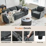 HULALA HOME 127'' Modular Sectional Sofa, Oversized U Shaped Couch with Storage Ottoman, Comfy Chenille Sofa with Deep Seat, 6 Seat Convertible Couches for Living Room, Beige