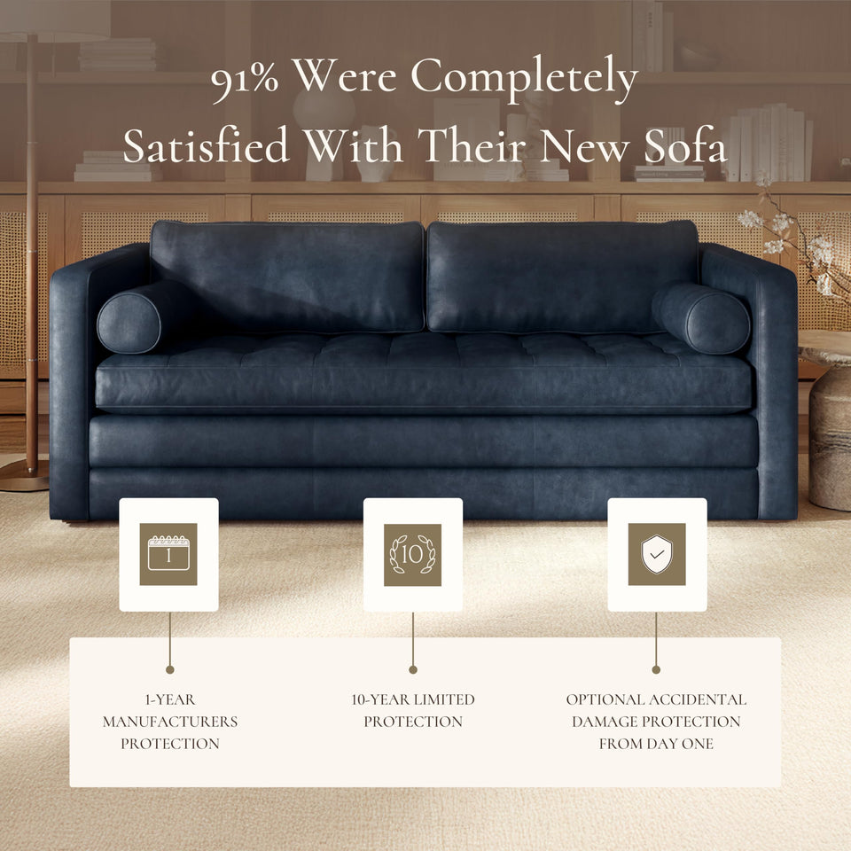 POLY & BARK Napa 72" Apartment Sofa – Italian-Tanned Full-Grain Pure-Aniline or Semi-Aniline Leather, Feather-Down Cushioning, Kiln-Dried Solid Wood Frame, Walnut Legs - Cognac Tan