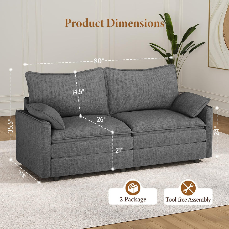 Vesgantti 142" U Shaped Sectional Couch, Comfy Cloud Modular Sectional Sofa with 2 Ottoman Deep Seat Chenille Modern Cloud Sofa, Modular Sofas for Living Room, Bedroom and Apartment, Beige