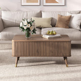 JOINICE, Round Coffee Table with Storage, Mid Century Modern Center Table with Sliding Cabinet Door, Fluted Dining Table for Living Room, Home Small Space, 31.5", Walnut