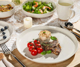 AmorArc Ceramic Dinnerware Sets for 8, 24 Pieces Handpainted Plates and Bowls Set with Rustic Terracotta Underside, Scratch Resistant Stoneware Dishes Set, Dishwasher & Microwave Safe, Light Beige