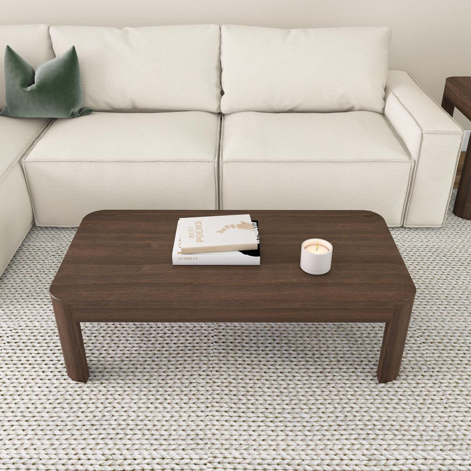 Plank+Beam Forma Coffee Table, 54 Inch Modern Coffee Table with Shelf, Contemporary Center Table with Storage Space, Rectangle Tea Table with Storage, Pecan