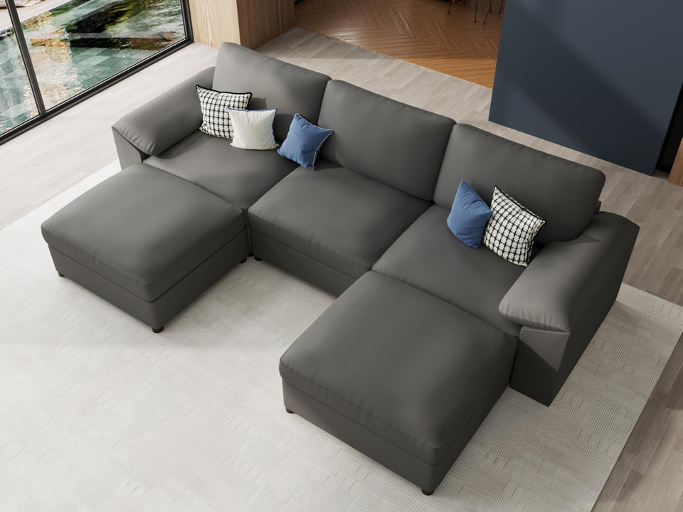 EASE MOOSE Leather Sectional Couch, Oversized Modular Sectional Sofas, Wide Deep Seat Modular Couch, Scratch Resistant Faux Leather Material, L Shaped Sofa for Big Spaces,Beige