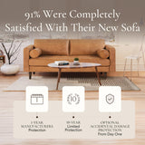 POLY & BARK Napa 72" Apartment Sofa – Italian-Tanned Full-Grain Pure-Aniline or Semi-Aniline Leather, Feather-Down Cushioning, Kiln-Dried Solid Wood Frame, Walnut Legs - Cognac Tan